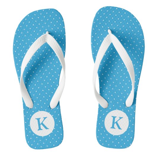 Tongs Cute Light Blue Polka Dot Pattern Monogram (Semelle)