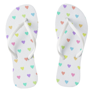 Tongs Cute Pastel Rainbow Hearts Motif