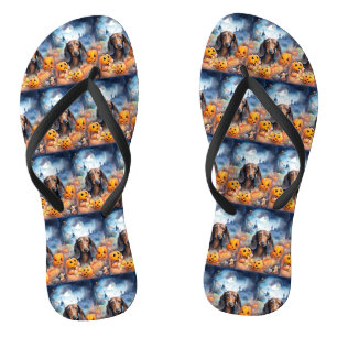 Tongs Dachshund Halloween avec citrouilles épouvantable