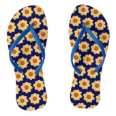 Tongs Dahlia jaune motif floral sur bleu (Semelle)
