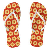 Tongs Dahlia jaune motif floral sur rouge (Semelle)