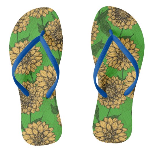 Tongs Dahlias en jaune et vert (Semelle)