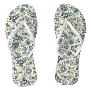 Tongs de fleurs victoriennes bleues et beige