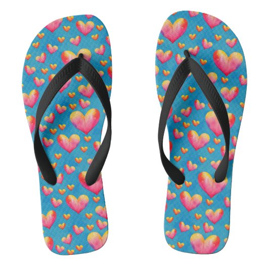 Tongs de Flip Cœurs Aquarelle Multicolores (Semelle)