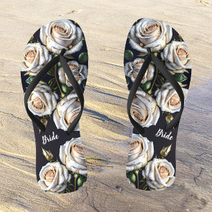 Tongs De magnifiques roses blanches aux détails dorés, m