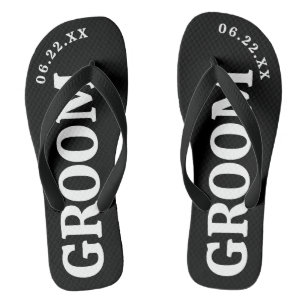 Tongs de mariage personnalisés noir et blanc pour 