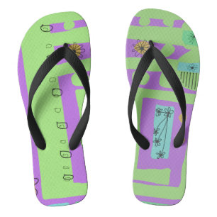 Tongs Décal Floral Ethnic Print Green Purple Black