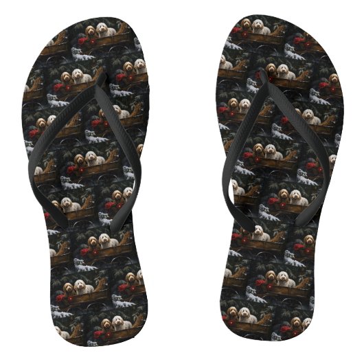 Tongs Décor de Noël à traîneau enneigé Cockapoo (Semelle)