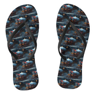 Tongs Décor de Noël Oriental Blue Cat Snowy Sleigh