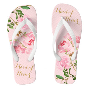 Tongs Demoiselle d'honneur de mariage à fleurs roses aqu