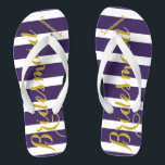 Tongs Demoiselle d'honneur personnalisée Violet Jaune To<br><div class="desc">Rich Gold et Twilight Purple Mariage Party Flip Flops Mariée,  Demoiselle d'honneur ou Demoiselle d'honneur.  Même pour les garçons,  Groom,  Best Man et Groomsman Flipflops.</div>