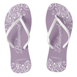 Tongs Dentelle blanche sur Dusty Purple Bridesmaid Maria