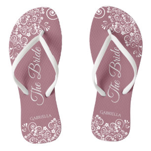 Tongs Dentelle blanche sur Dusty Rose Elegant Bride Mari