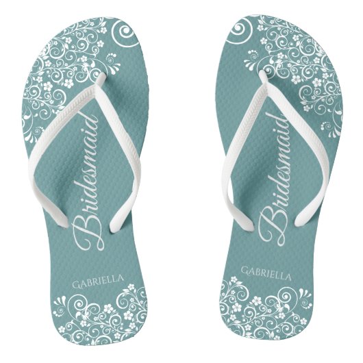 Tongs Dentelle blanche sur Turquoise Elegant Bridesmaid  (Semelle)