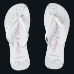 Tongs Dentelle d'argent et Dusty Rose Maid of Honor Mari<br><div class="desc">Ces belles tongs mariages sont une excellente façon de remercier et de reconnaître votre bonne d'honneur tout en lui épargnant les pieds en même temps. Dispose d'un design élégant avec dentelle gris argenté sur un arrière - plan blanc et de rose ou de script rose mauve luxueux et poussiéreux. Le...</div>