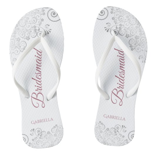 Tongs Dentelle d'argent et Rose Dusty Script Bridesmaid (Semelle)