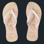 Tongs Dentelle d'or sur le corail Pêcher La mariée Maria<br><div class="desc">Dansez la nuit avec ces belles tongs mariages. Conçus pour la mariée, ils présentent un design simple mais élégant avec des scripts de couleur or en lettrage sur un arrière - plan couleur orange clair ou corail pêche et des boucles et tourbillons en dentelle dorée fantaisie. Belle façon de rester...</div>