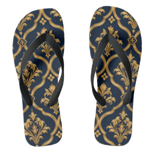 Tongs Design de motif vintage élégant en or et damas mar