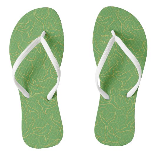 Tongs Design Motif de poisson Koi vert et or (Semelle)