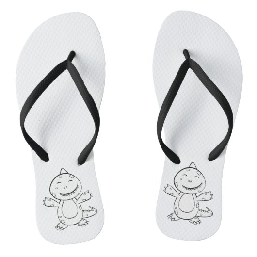 Tongs Dinosaur - Animal d'art esquissé en noir et blanc (Semelle)