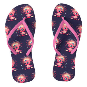 Tongs Drapeau américain avec dessin animé de flamant ros