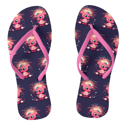 Tongs Drapeau américain avec Flamant rose Cartoon69218 (Semelle)