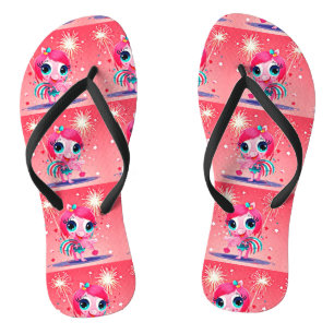 Tongs Drapeau américain avec Flamant rose Cartoon-69217