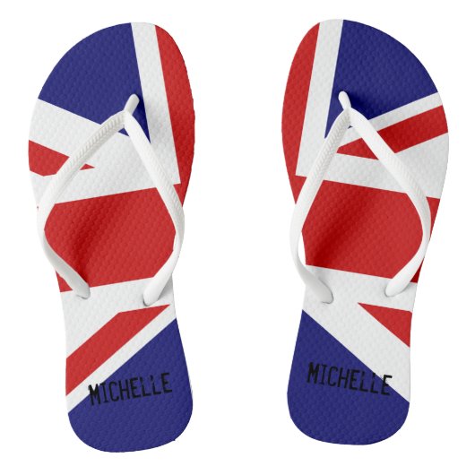 Tongs Drapeau Union Jack britannique avec son nom (Semelle)
