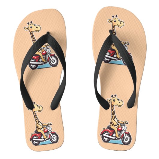 Tongs Drôle Cartoon Giraffe À Moto, (Semelle)