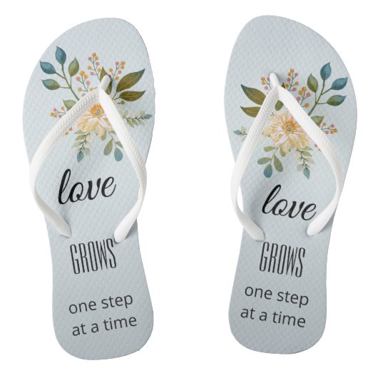 Tongs Dusty Blue Floral Love Bridal Flops (Semelle)