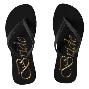 Tongs Écriture en or noir marié élégant mariage chic