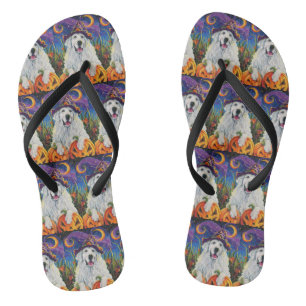 Tongs Éffrayant Grand Pyrénées Chien Halloween Citrouill