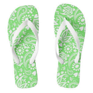 Tongs Éléгант motif paisley vert citron et blanc