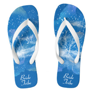 Tongs Élégant Bleu Blanc Mariage Mariée Tribe Flip Flops