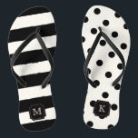 Tongs Élégant chic moderne Dots et rayures noirs Monogra<br><div class="desc">Conçu par fat*fa*tin. Facile à customiser avec votre propre texte,  photo ou image. Pour des demandes personnalisées,  veuillez contacter fat*fa*tin directement. Des frais personnalisés s'appliquent. www.zazzle.com/fat_fa_tin www.zazzle.com/color_therapy www.zazzle.com/fatfatin_blue_knot www.zazzle.com/fatfatin_red_knot www.zazzle.com/fatfatin_mini_me www.zazzle.com/fatfatin_box www.zazzle.com/fatfatin_design www.zazzle.com/fatfatin_ink</div>