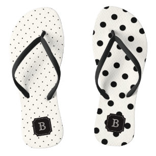 Tongs Élégant Chic Pois Noir Moderne Mélange Monogramme