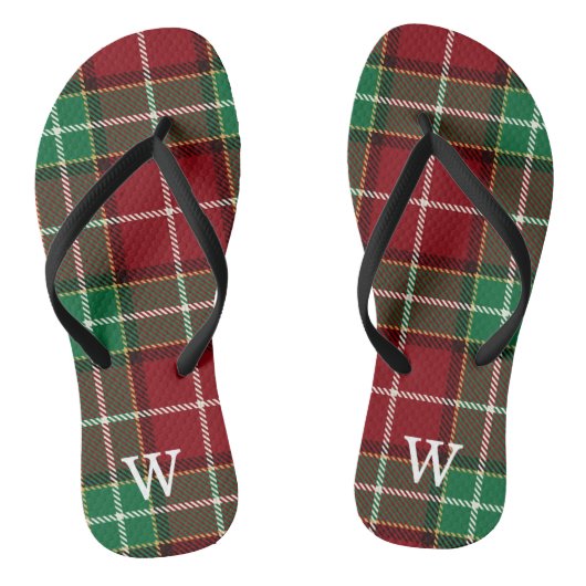 Tongs Elegant green & red tartan plaid Personalized  (Semelle)
