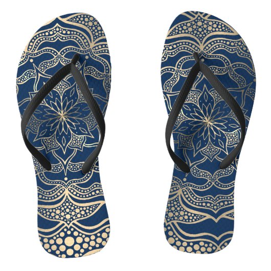 Tongs Elégant Mandala Art Boho Gold et Navy Blue Luxury (Semelle)