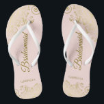 Tongs Elégant Mariage de femme de chambre d'or rose pâle<br><div class="desc">Ces tongs de mariage élégants sont une excellente façon de remercier et de reconnaître vos demoiselles d'honneur, tout en donnant à leurs pieds un repos après une longue journée. La belle conception présente un design élégant avec des remplissages en dentelle dorée sur un arrière - plan rose pâle et rose...</div>