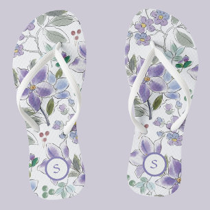 Tongs Élégant Monogramme Lilac Floral Motif Flip Flops