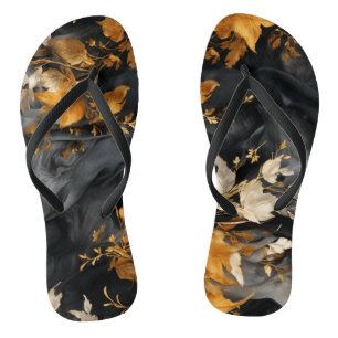 Tongs Élégant Noir Blanc Or Floral Motif répétitif