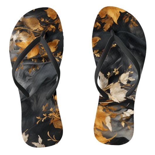 Tongs Élégant Noir Blanc Or Floral Motif répétitif (Semelle)