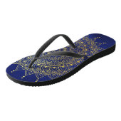 Tongs Elégant or sur Deep Blue Floral Henna Mandala (Incliné)