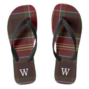 Tongs Élégant tartan plaid vert et rouge Personnalisé