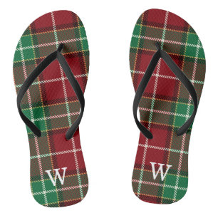 Tongs Élégant tartan vert et rouge personnalisé 