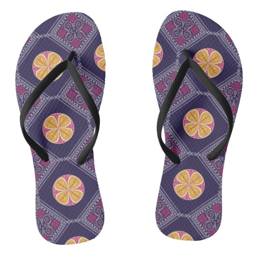 Tongs Élégant tissu pourpre avec motif floral jaune (Semelle)