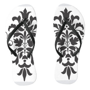 Tongs Elégant Vintage noir et blanc Damas