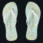 Tongs Élégante dentelle d'or de l'honneur Mint Mariage v<br><div class="desc">Ces belles tongs mariages sont une excellente façon de remercier et de reconnaître votre bonne d'honneur tout en lui épargnant les pieds en même temps. Dispose d'un design élégant avec dentelle dorée sur un arrière - plan vert menthe pâle et couleur vert menthe et écriture de script de couleur or...</div>