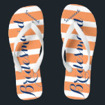 Tongs Employé d'honneur de marine et corail<br><div class="desc">Personnalisé Marine et Coral Orange Sherbert Stripes Motif - Changez pour n'importe quelle couleur en cliquant sur personnaliser. Et dis tout ce que tu veux. Faites-en un de ces flip flops qui ont VOTRE message sur eux. Parlez de la plage !</div>
