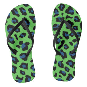 Tongs Empreinte de léopard bleu et vert